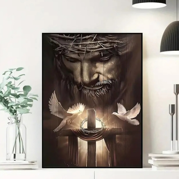 Jesus/Cross/Doves Canvas Art - Picture 2 of 5